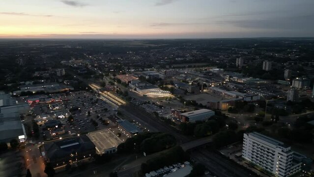 Aerial night panorama Stevenage UK