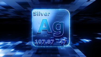 Naklejka na ściany i meble Modern periodic table element Silver 3D illustration