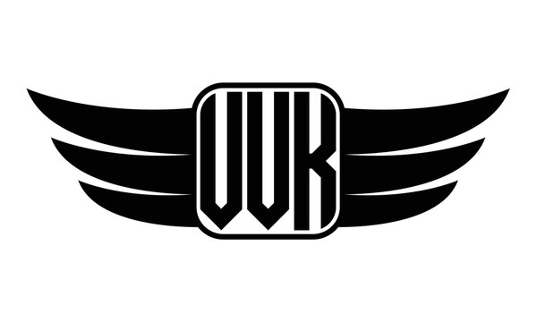 VVK three Letter wing minimalist creative concept icon eagle symbol professional black and white logo design, Vector template