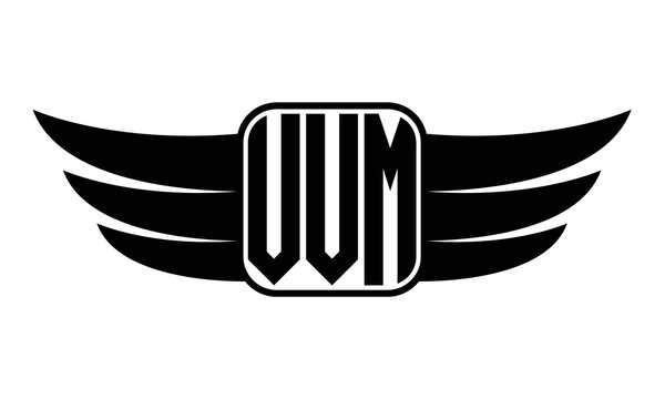 VVM three Letter wing minimalist creative concept icon eagle symbol professional black and white logo design, Vector template