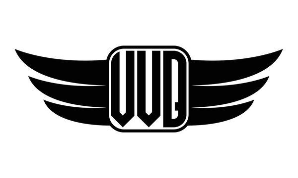 VVQ three Letter wing minimalist creative concept icon eagle symbol professional black and white logo design, Vector template