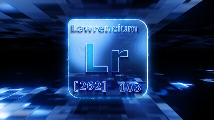 Modern periodic table element Lawrencium 3D illustration