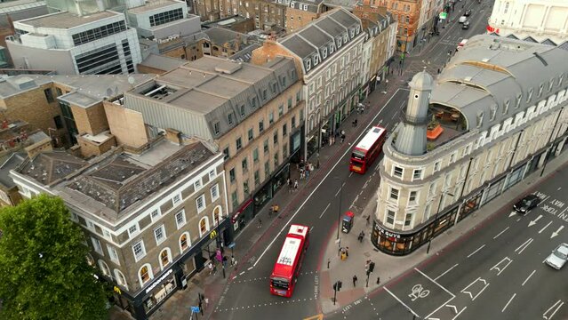 Aerial video double decker busses in London