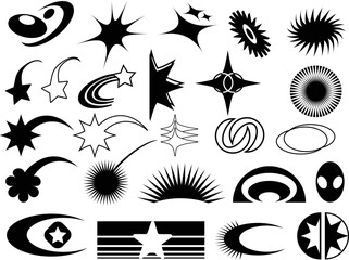 Vector set №4 of Y2K stars, elements and retro-futuristic graphic ornaments for decoration