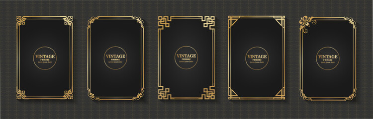 rectangular gold frame decoration vintage calligraphy border frame luxury elegant design