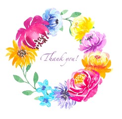 Floral wreath with colorful watercolor flowers