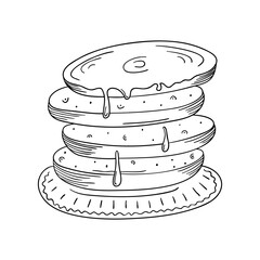 Hand drawn pancakes isolated on a white background. Doodle, simple outline illustration. It can be used for decoration of textile, paper.