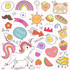 Set of design element and icon in hand drawn doodle style vector illustration