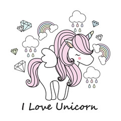 Cute unicorn and wing decorate with cute elements in pastel theme.