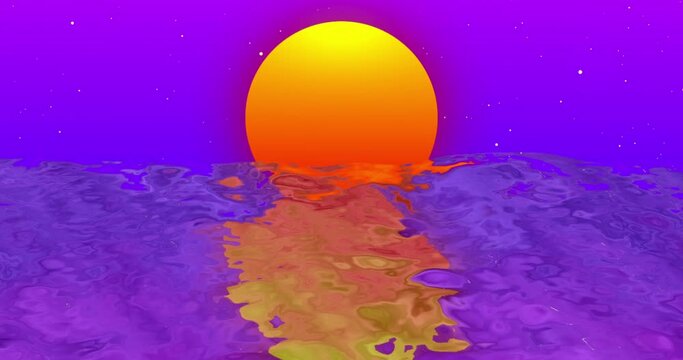 Animation of sun over water on purple background