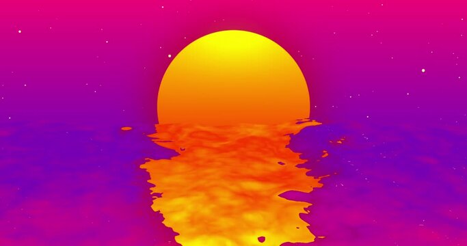 Animation of sun over water on pink background
