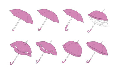 ピンクの傘のイラストセット