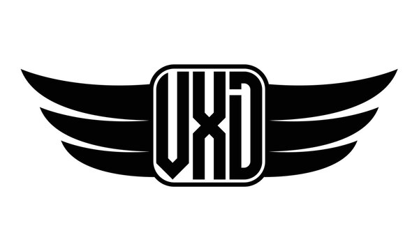 VXD three Letter wing minimalist creative concept icon eagle symbol professional black and white logo design, Vector template