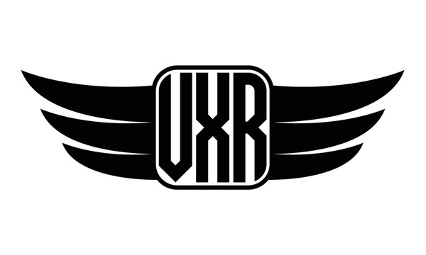 VXR three Letter wing minimalist creative concept icon eagle symbol professional black and white logo design, Vector template