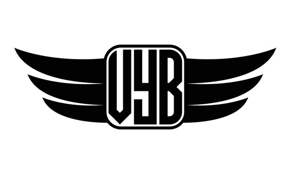 VYB three Letter wing minimalist creative concept icon eagle symbol professional black and white logo design, Vector template
