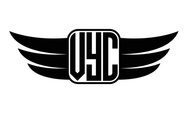 VYC three Letter wing minimalist creative concept icon eagle symbol professional black and white logo design, Vector template
