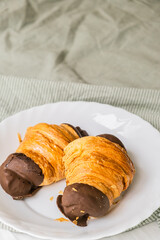 Crispy croissants on the bed. 