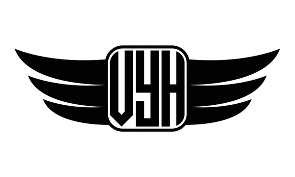 VYH three Letter wing minimalist creative concept icon eagle symbol professional black and white logo design, Vector template