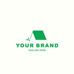 camping logo and green leaves