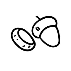 Vector doodle acorn. Cartoon autumn line element isolated on a white background.