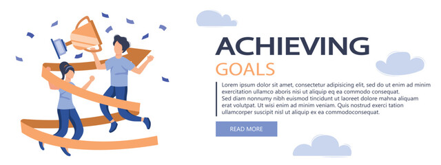 Naklejka premium Business award banner isolated. People celebrating success, achieving goals and win, set in flat design. Vector illustration for blogging, website, mobile app, promotional materials.