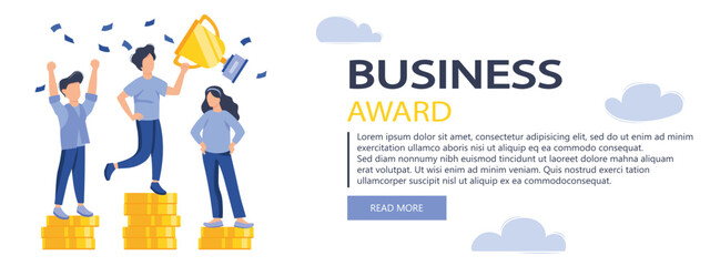 Business award banner isolated. People celebrating success, achieving goals and win, set in flat design. Vector illustration for blogging, website, mobile app, promotional materials.