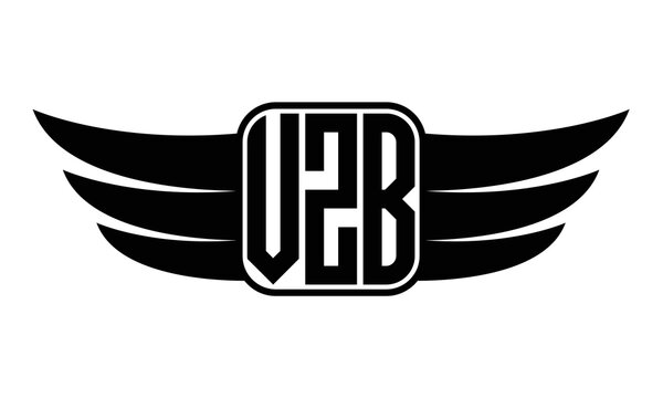 VZB three Letter wing minimalist creative concept icon eagle symbol professional black and white logo design, Vector template