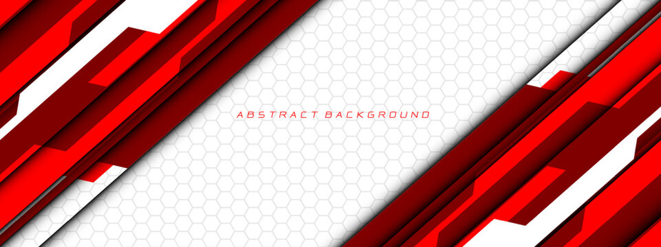 Abstract red white cyber circuit futuristic technology geometric on grey hexagon mesh design modern background vector