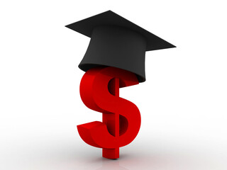 3d rendering graduate cap usd Dollar symbol 