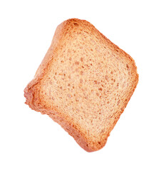 Piece of square crouton isolated on white background.