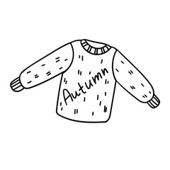 Vector doodle wool sweater. Cartoon autumn line element isolated on a white background.