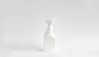 White blank plastic spray detergent bottle isolated on white background. Packaging template mockup.