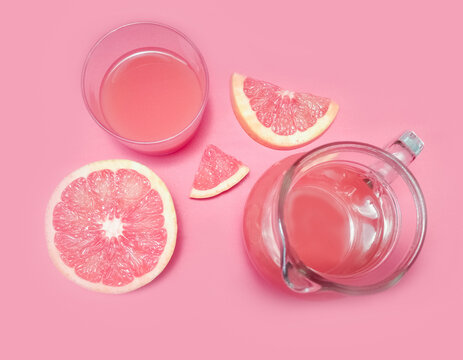 Top View In Rose Orange Background And Mocktail Recipes