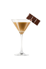 chocolate martini isolated on white background with chocolate on the rim