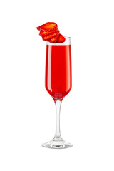 Sparkling red champagne drink with Strawberry isolated on white background