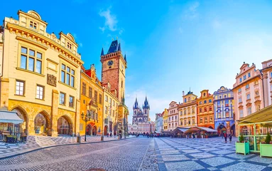 Deurstickers Panoramic view of Old Town Square with facades of historic houses, Prague, Czech Republic © efesenko