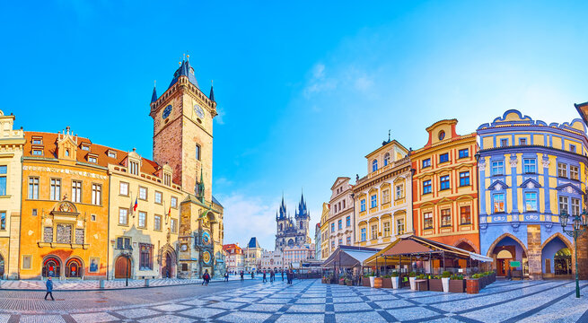 Panorama of elegant historic Old Town Square, Prague, Czech Republic