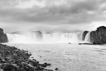 Raamstickers Godafoss waterfall of Iceland Artics Circle Europe Black and white © Simona