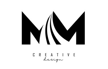 Creative black letters Mm m  logo with leading lines and road concept design. Letters with geometric design.