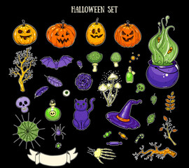 Halloween hand drawn collection. Hand drawn vector illustration. Halloween set.