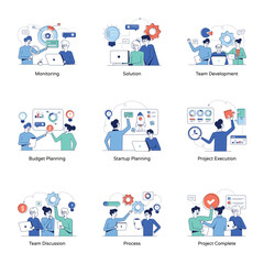 Fototapeta premium Pack of Business Management Flat Illustrations