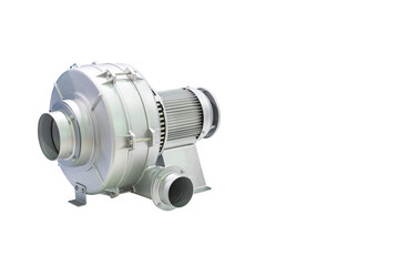 industrial dust exhaust ventilation centrifugal fan air blower assembly with electric motor  isolated on white background with clipping path
