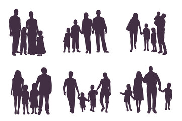 Big happy family silhouettes set