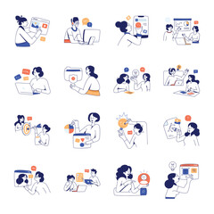 Fototapeta premium Collection of Designing and Teamwork Flat Illustrations