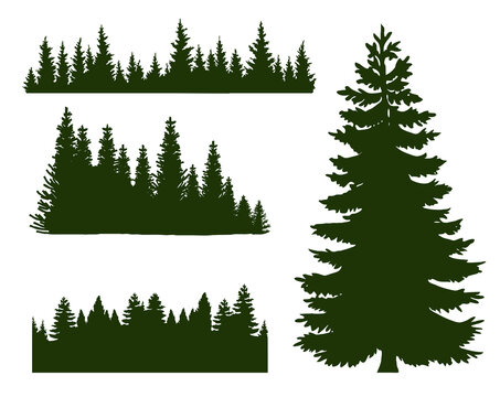 Several forest and Christmas tree silhouettes for your art and creativity