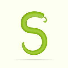 Obraz premium V letter green chili peppers design. Vector vegetable font for healthy and vegan design, nature template, vegetable logo and more