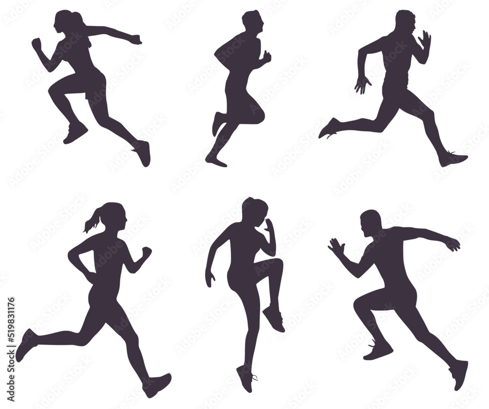 Wall mural Set of six silhouettes of runners. man running