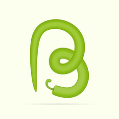Fototapeta premium B letter green chili peppers design. Vector vegetable font for healthy and vegan design, nature template, vegetable logo and more