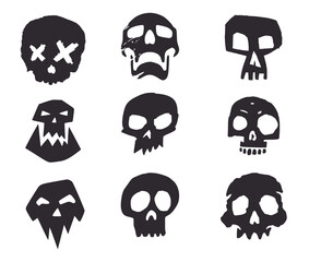 Set of nine hand drawn skulls