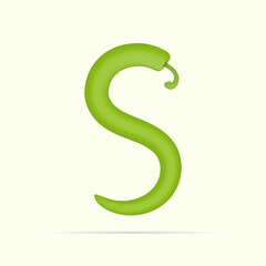 S letter green chili peppers design. Vector vegetable font for healthy and vegan design, nature template, vegetable logo and more